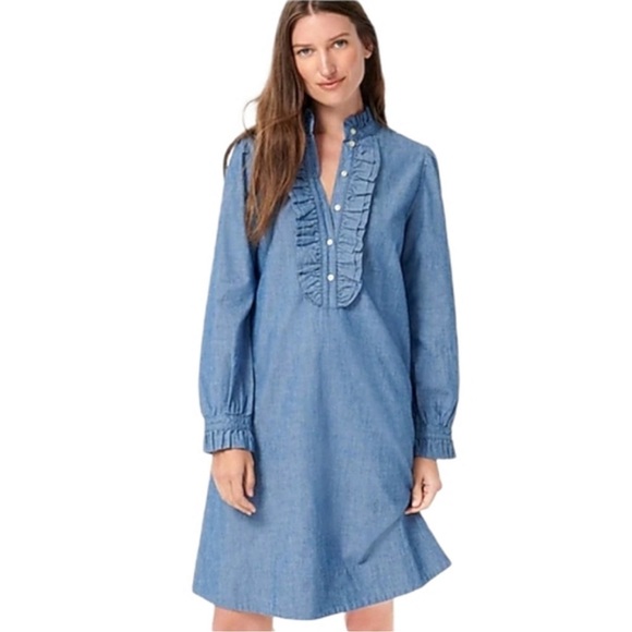J. Crew Dresses & Skirts - J.Crew like new ruffle Chambray dress 💯 cotton sz XL
